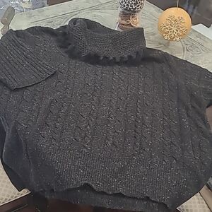Wool blend poncho cable knit chunky warm sweater 3x